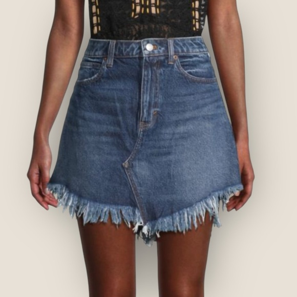 Free People | Bailey Fringe Denim Mini Skirt | Size 27 | NWOT - Picture 1 of 7